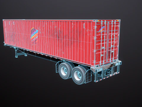 Used Old ISO Shipping Container Semi Trailer 3D Model
