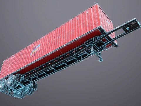 Used Old ISO Shipping Container Semi Trailer 3D Model