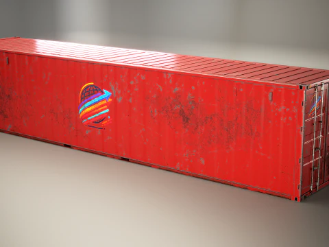 Used Old ISO Shipping Container Semi Trailer 3D Model