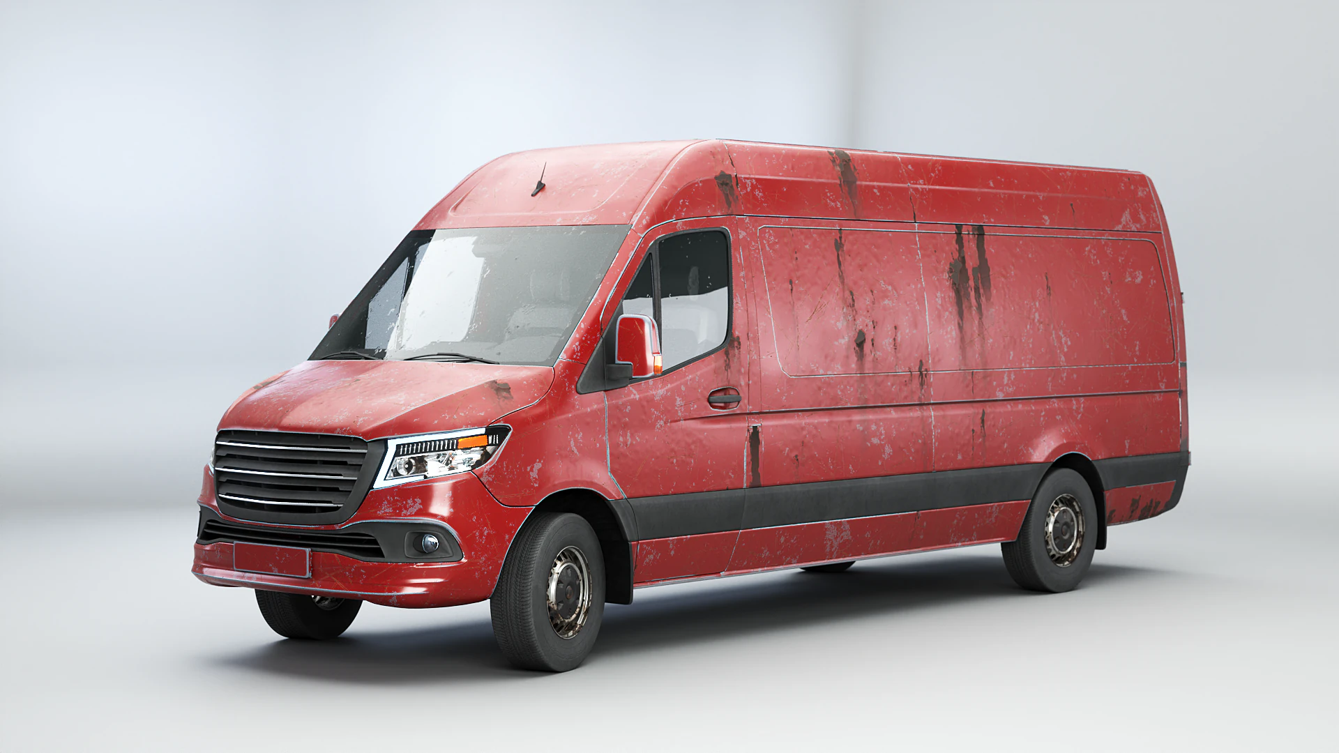 Generic Rusted Euro Long Panel Van 3D Model .c4d .max .obj .3ds .fbx .stl .blend 