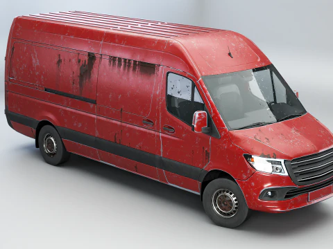 Generic Rusted Euro Long Panel Van 3D Model