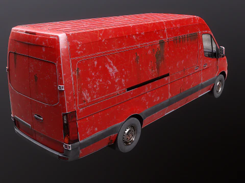 Generic Rusted Euro Long Panel Van 3D Model