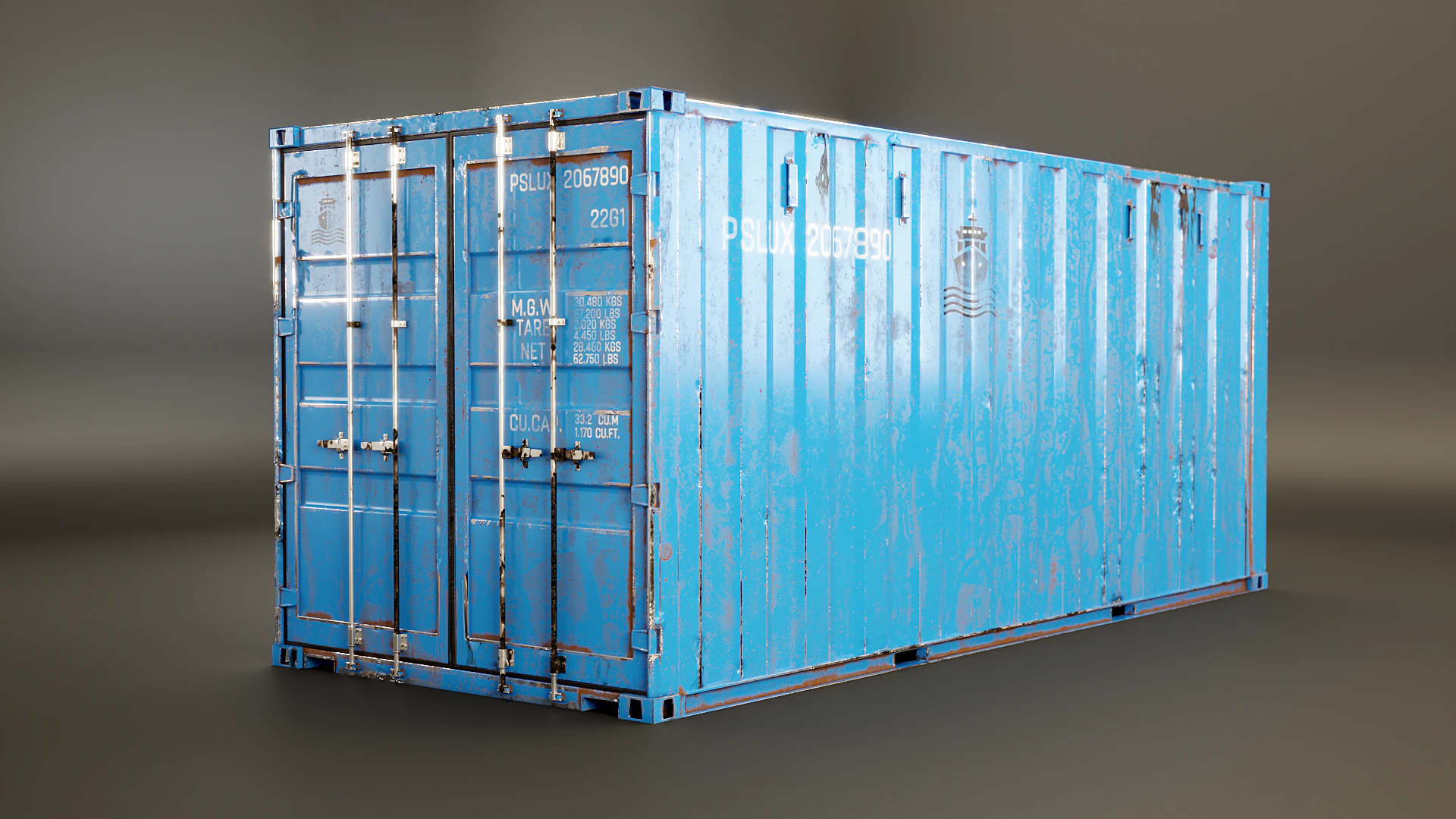 Container intermodale arrugginito lungo 20 piedi Modello 3D .c4d .max .obj .3ds .fbx .stl .blend