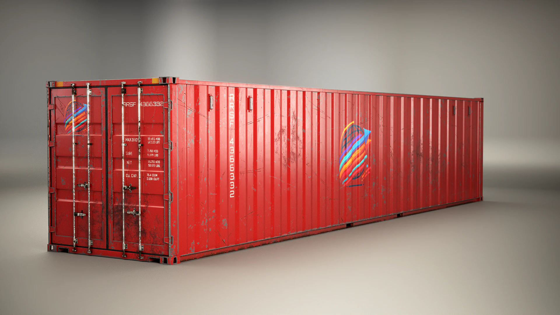 Container di spedizione intermodale rosso arrugginito lungo 40 piedi Modello 3D .c4d .max .obj .3ds .fbx .stl .blend