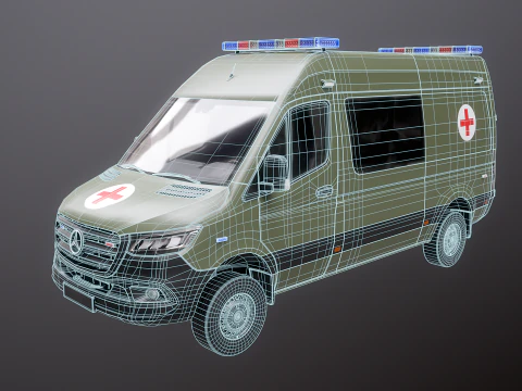Ambul&acirc;ncia Militar Mercedes Sprinter 4x4 Modelo 3D