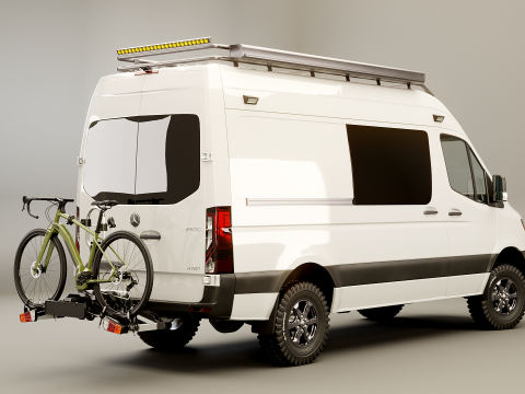 Mercedes Sprinter 4x4 Camper met Elektrische Grindfiets en Trekhaakdrager 3D Model