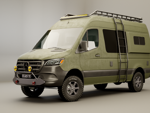 Mercedes Sprinter 4x4 Overlandcamper Militair Groen 3D Model