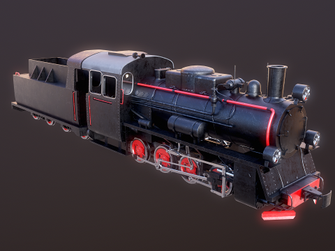 Locomotiva a vapore nera a scartamento ridotto Modello 3D