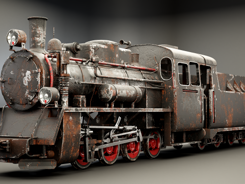 Вузькоколійний чорний паровоз старий і іржавий 3D Модель