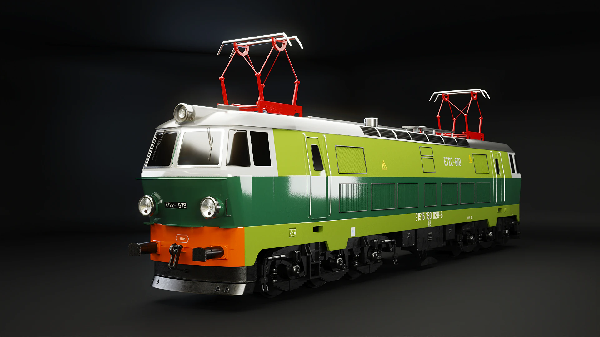 Electric Locomotive ET-22 Green 3D Model .c4d .max .obj .3ds .fbx .stl .blend