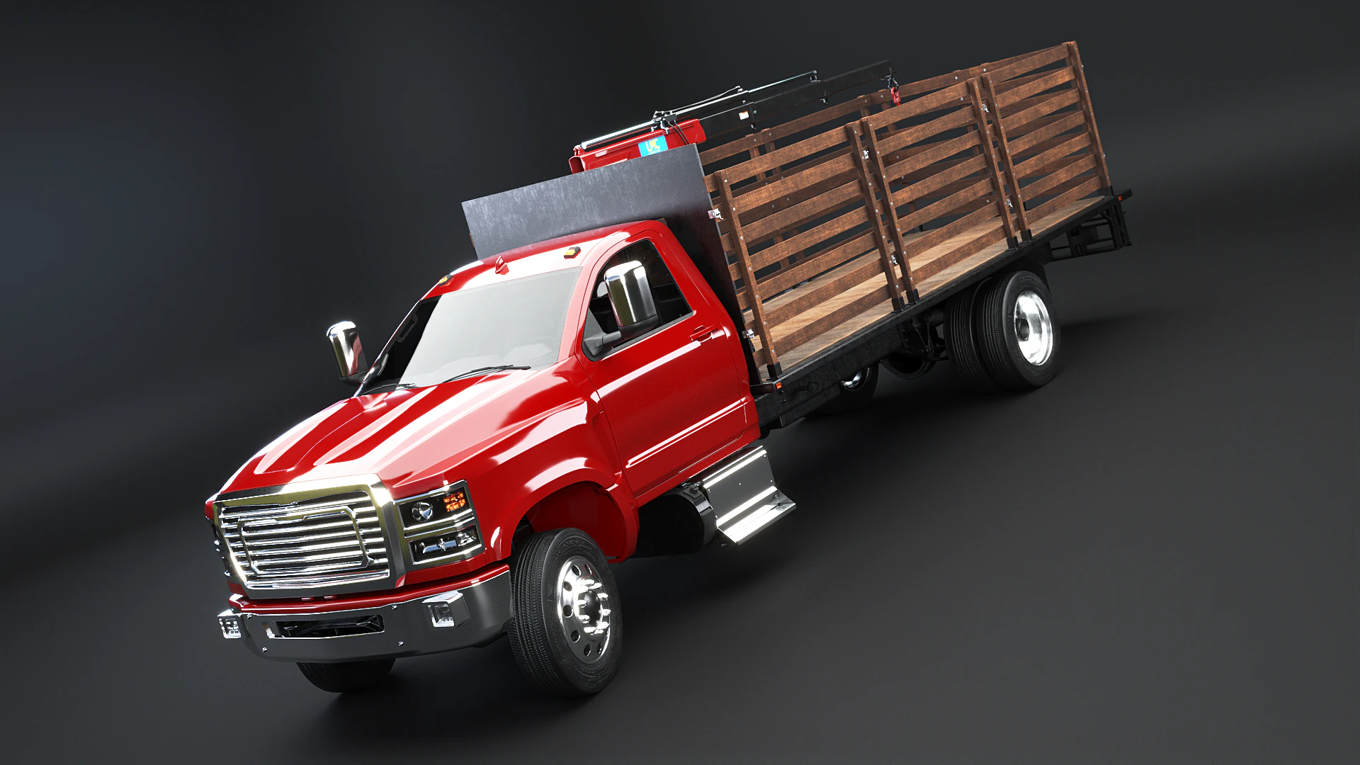Full Size Truck with Stake Bed and Telescopic Crane 3D Model .c4d .max .obj .3ds .fbx .stl .blend 