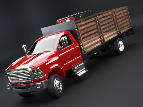 Full Size Truck with Stake Bed and Telescopic Crane 3D Model