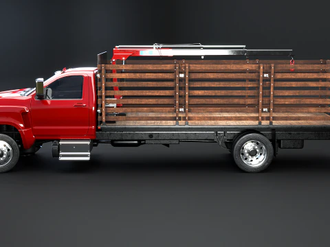 Full Size Truck with Stake Bed and Telescopic Crane 3D Model