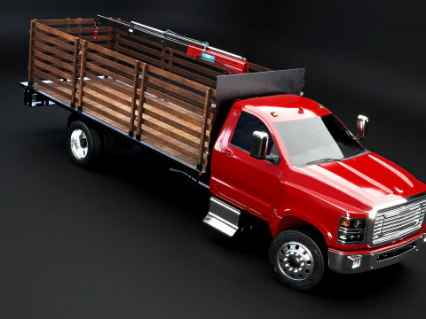 Full Size Truck with Stake Bed and Telescopic Crane 3D Model