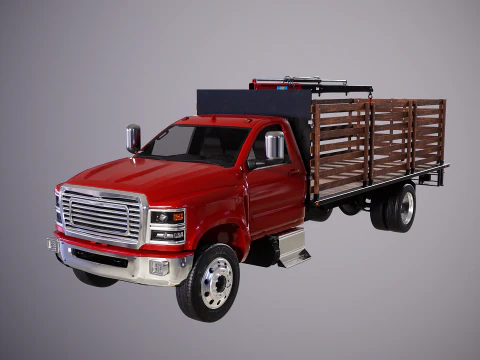 Full Size Truck with Stake Bed and Telescopic Crane 3D Model