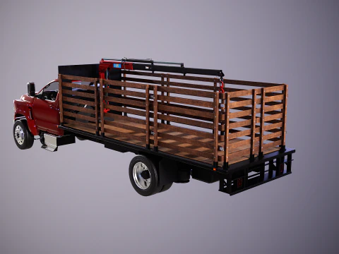 Full Size Truck with Stake Bed and Telescopic Crane 3D Model