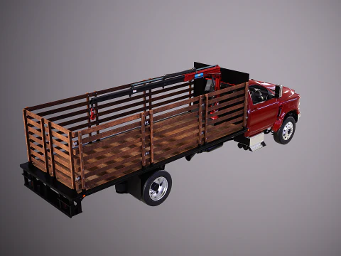 Full Size Truck with Stake Bed and Telescopic Crane 3D Model