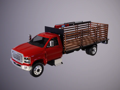Full Size Truck with Stake Bed and Telescopic Crane 3D Model