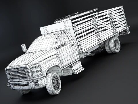 Full Size Truck with Stake Bed and Telescopic Crane 3D Model