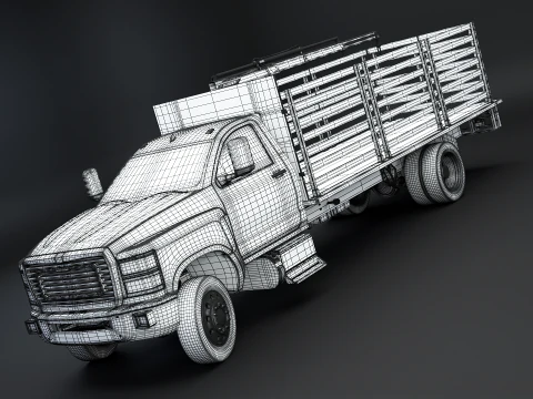 Full Size Truck with Stake Bed and Telescopic Crane 3D Model