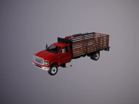 Full Size Truck with Stake Bed and Telescopic Crane 3D Model