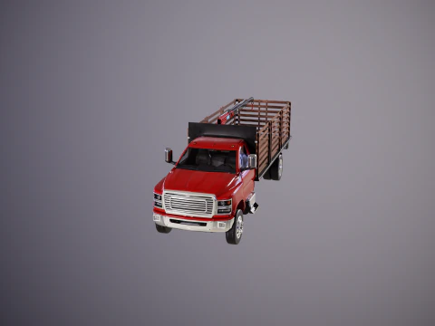 Full Size Truck with Stake Bed and Telescopic Crane 3D Model