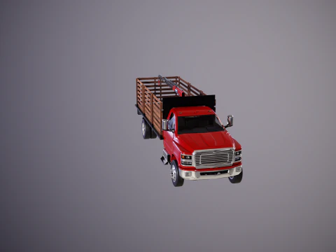 Full Size Truck with Stake Bed and Telescopic Crane 3D Model