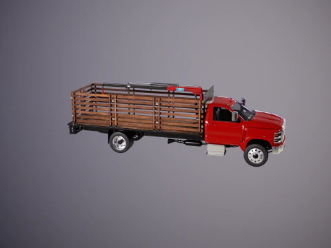 Full Size Truck with Stake Bed and Telescopic Crane 3D Model