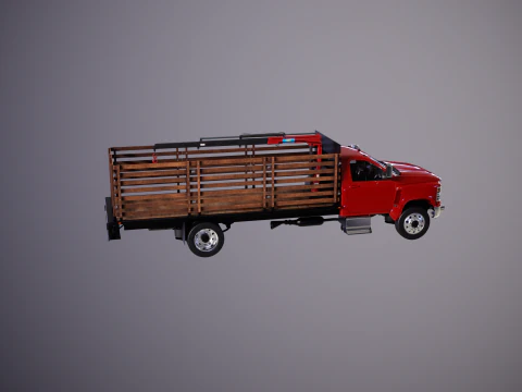 Full Size Truck with Stake Bed and Telescopic Crane 3D Model