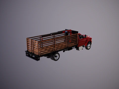 Full Size Truck with Stake Bed and Telescopic Crane 3D Model