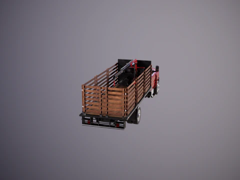 Full Size Truck with Stake Bed and Telescopic Crane 3D Model