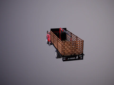 Full Size Truck with Stake Bed and Telescopic Crane 3D Model