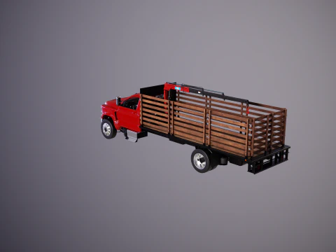 Full Size Truck with Stake Bed and Telescopic Crane 3D Model