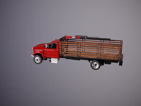 Full Size Truck with Stake Bed and Telescopic Crane 3D Model