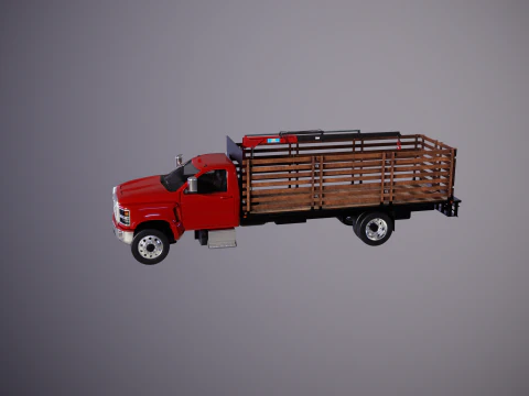 Full Size Truck with Stake Bed and Telescopic Crane 3D Model