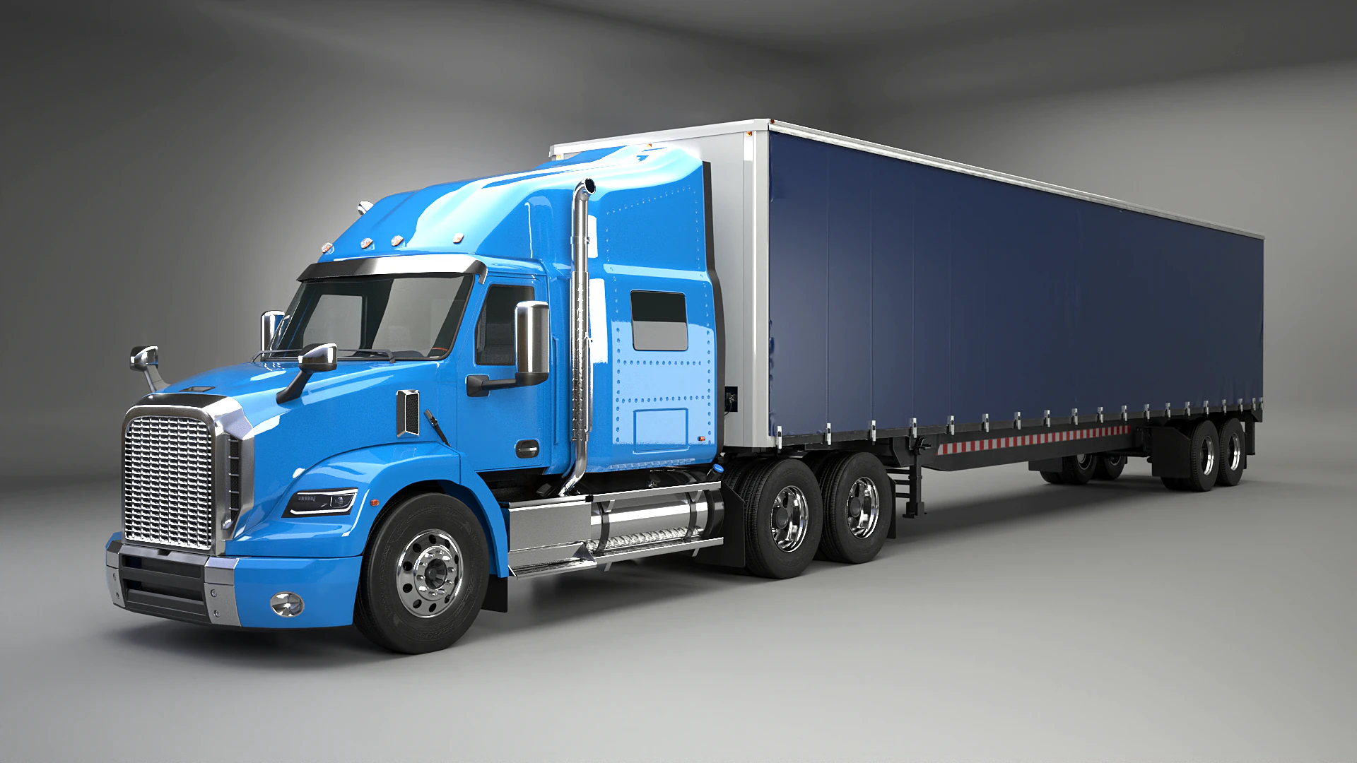 Generic Semi Truck Sleeper Cab with Curtain Trailer 3D Model .c4d .max .obj .3ds .fbx .stl .blend 