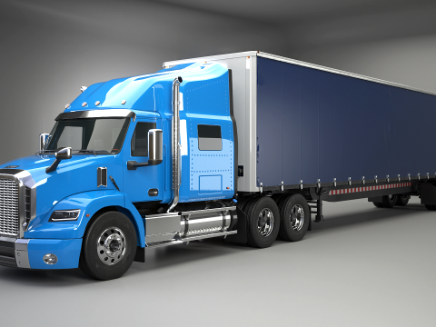 Cabina lunga generica per semirimorchi con rimorchio telonato Modello 3D