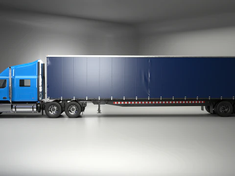 Generic Semi Truck Sleeper Cab with Curtain Trailer 3D Model