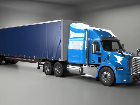 Generic Semi Truck Sleeper Cab with Curtain Trailer 3D Model