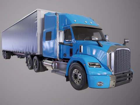 Generic Semi Truck Sleeper Cab with Curtain Trailer 3D Model