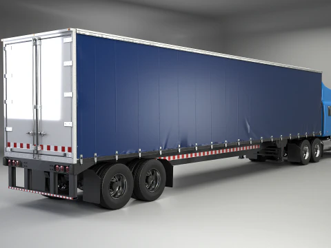 Generic Semi Truck Sleeper Cab with Curtain Trailer 3D Model
