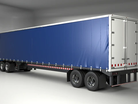 Generic Semi Truck Sleeper Cab with Curtain Trailer 3D Model