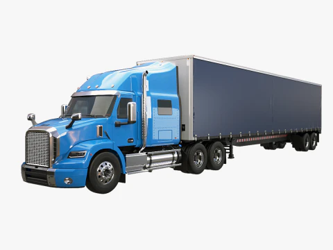 Generic Semi Truck Sleeper Cab with Curtain Trailer 3D Model