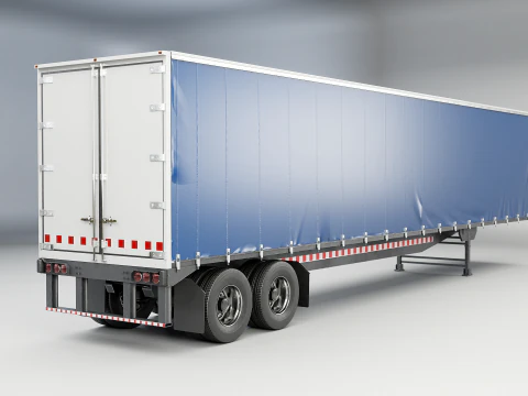 Generic Semi Truck Sleeper Cab with Curtain Trailer 3D Model