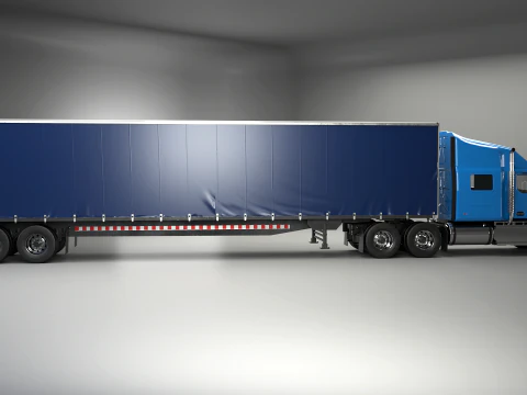 Generic Semi Truck Sleeper Cab with Curtain Trailer 3D Model