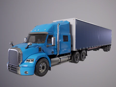 Generic Semi Truck Sleeper Cab with Curtain Trailer 3D Model