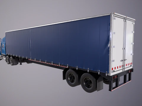 Generic Semi Truck Sleeper Cab with Curtain Trailer 3D Model