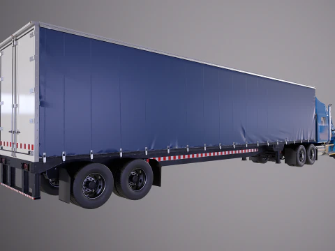 Generic Semi Truck Sleeper Cab with Curtain Trailer 3D Model