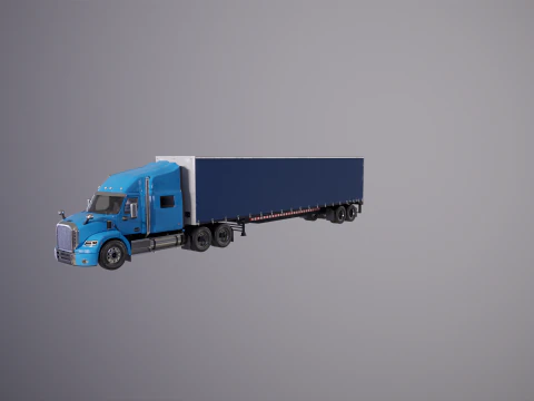 Generic Semi Truck Sleeper Cab with Curtain Trailer 3D Model