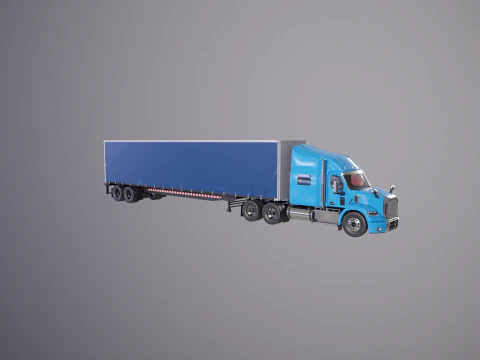 Generic Semi Truck Sleeper Cab with Curtain Trailer 3D Model